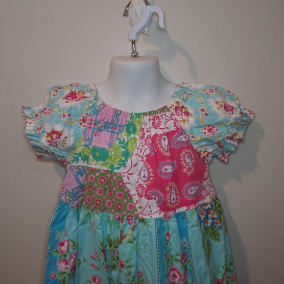 3/$18 Pish Posh Girls Cottagecore Style Patchwork Floral Ruffled Hem Dress - Picture 2 of 11
